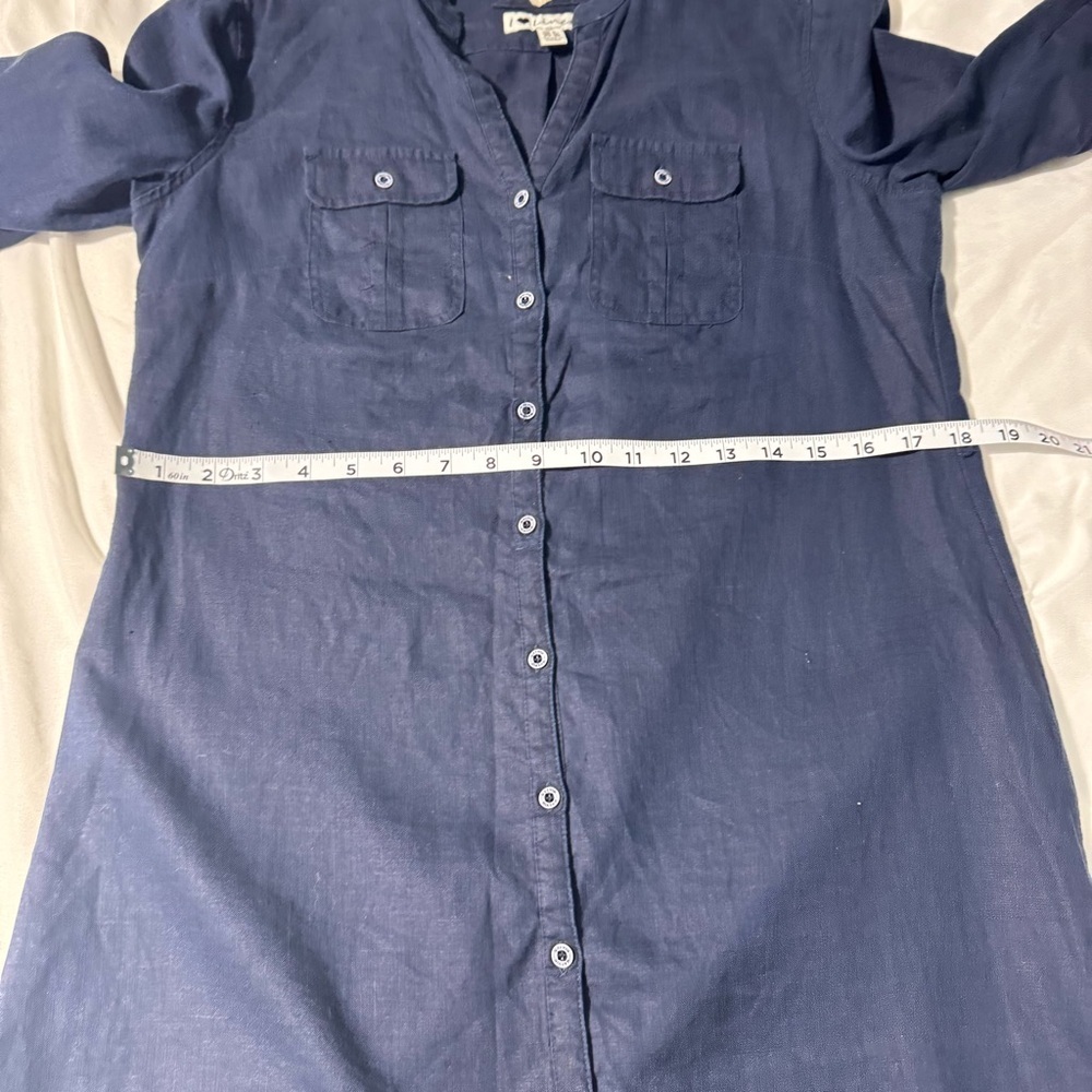 Malvin I ❤️ Linen Navy Shirt Dress Size M Button Front Midi Minimalist Classic - Picture 11 of 12